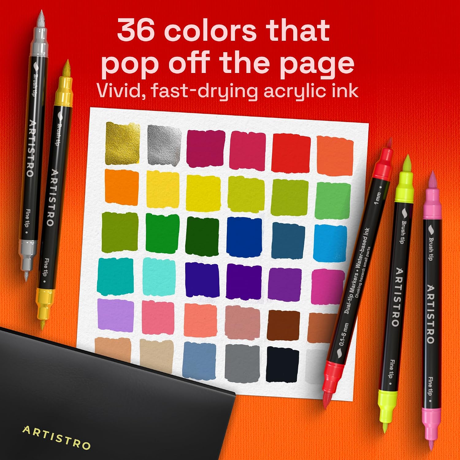 ARTISTRO 36 Dual-Tip Acrylic Paint Marker Pens for Drawing | For Fabric. Rock. Glass. Wood. & Molds. Arts & Crafts Gift for Adults. Teens. & Kids. Classroom Must Haves & School Supplies - Image 2