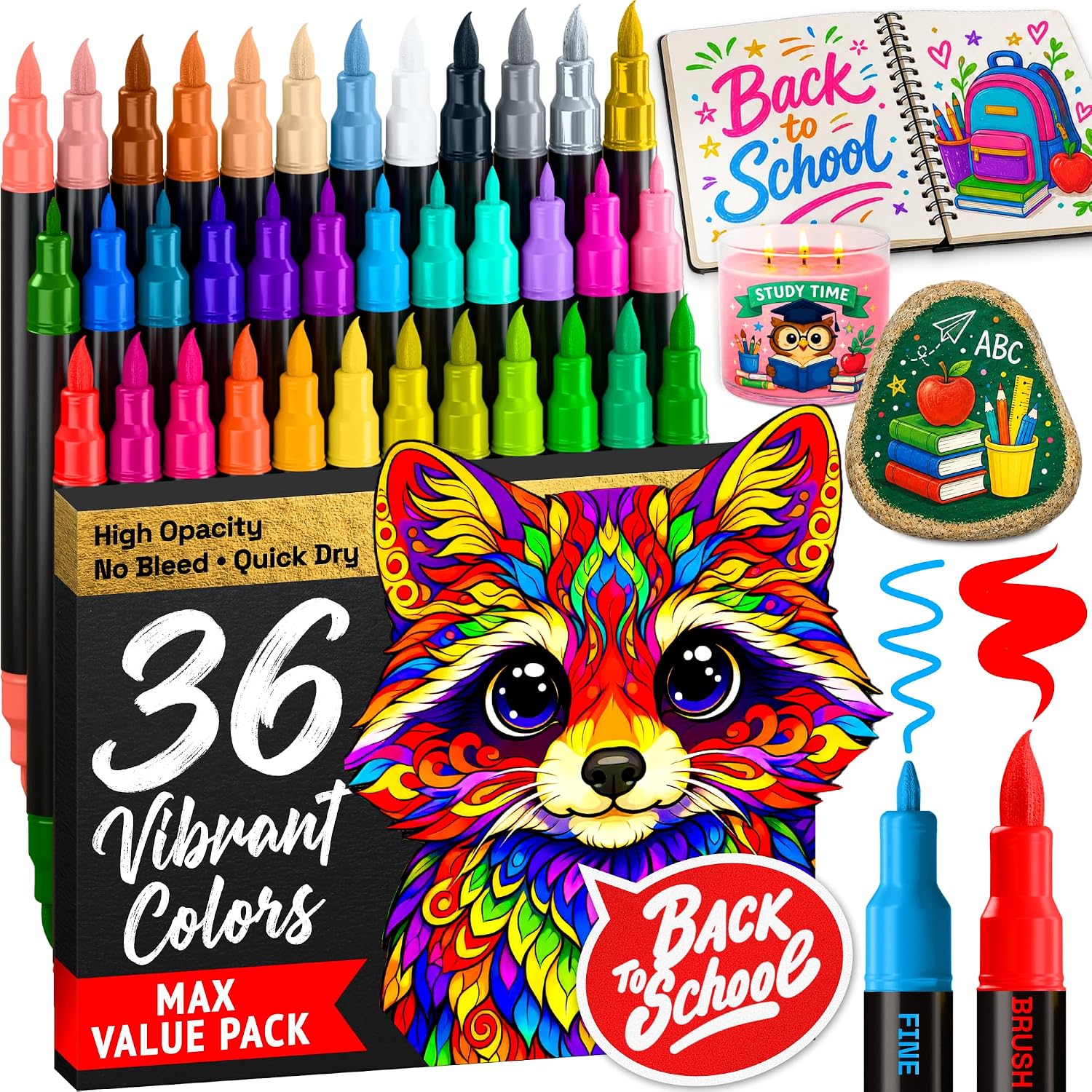 ARTISTRO 36 Dual-Tip Acrylic Paint Marker Pens for Drawing | For Fabric. Rock. Glass. Wood. & Molds. Arts & Crafts Gift for Adults. Teens. & Kids. Classroom Must Haves & School Supplies